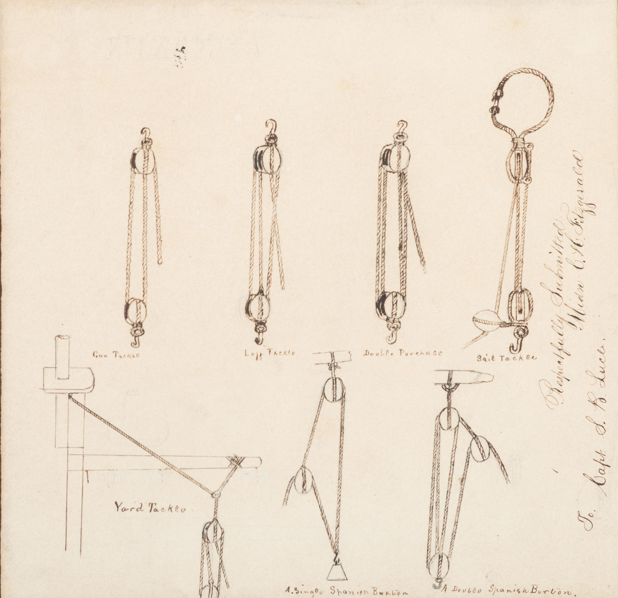[CIVIL WAR]. A group of 10 pre-War drawings/sketches believed to be class art made at the Naval Academy, many identified to "Fitzgerald," incl. renderings of engines, devices, and a map.