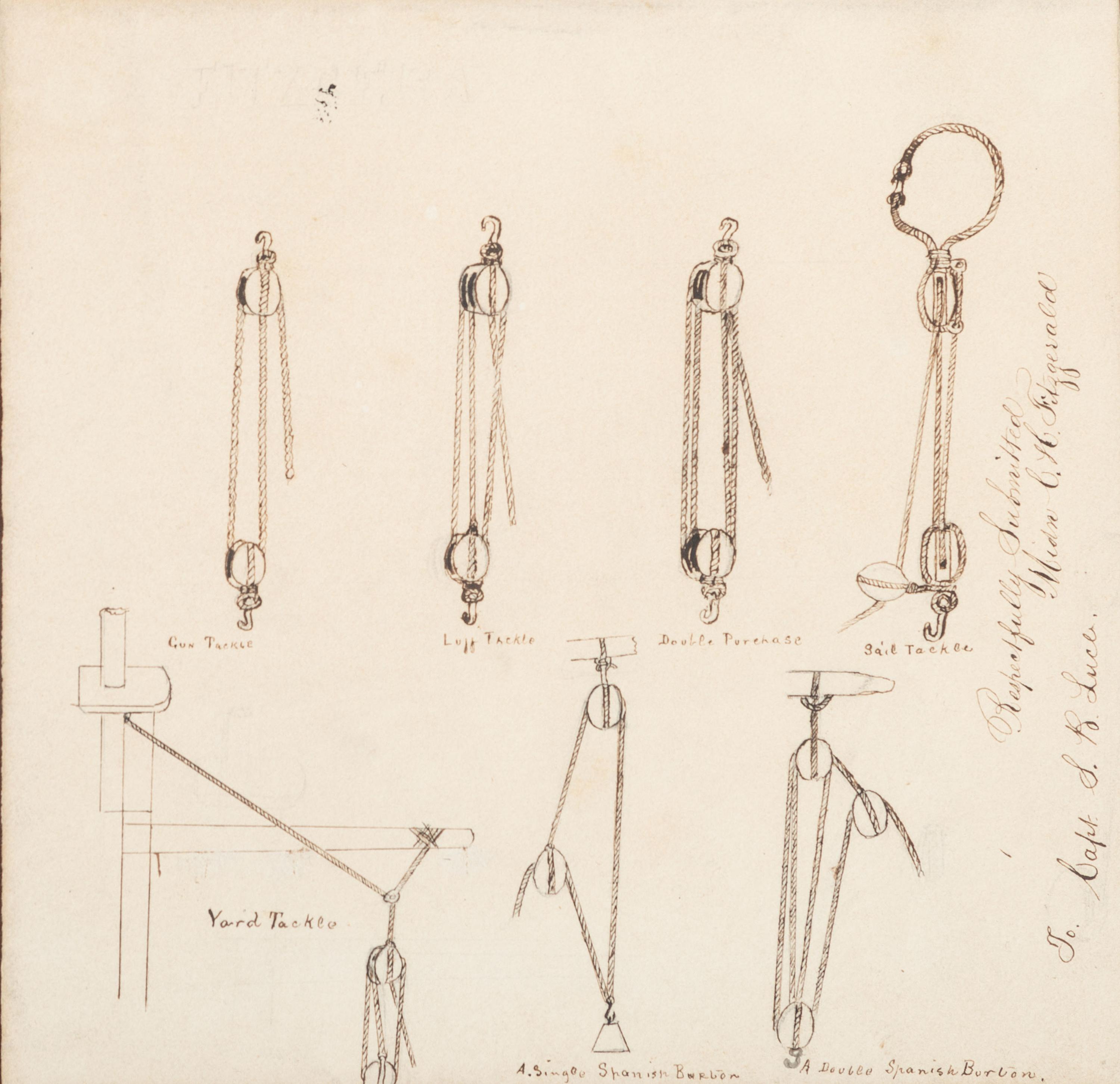 [CIVIL WAR]. A group of 10 pre-War drawings/sketches believed to be class art made at the Naval Academy, many identified to "Fitzgerald," incl. renderings of engines, devices, and a map.