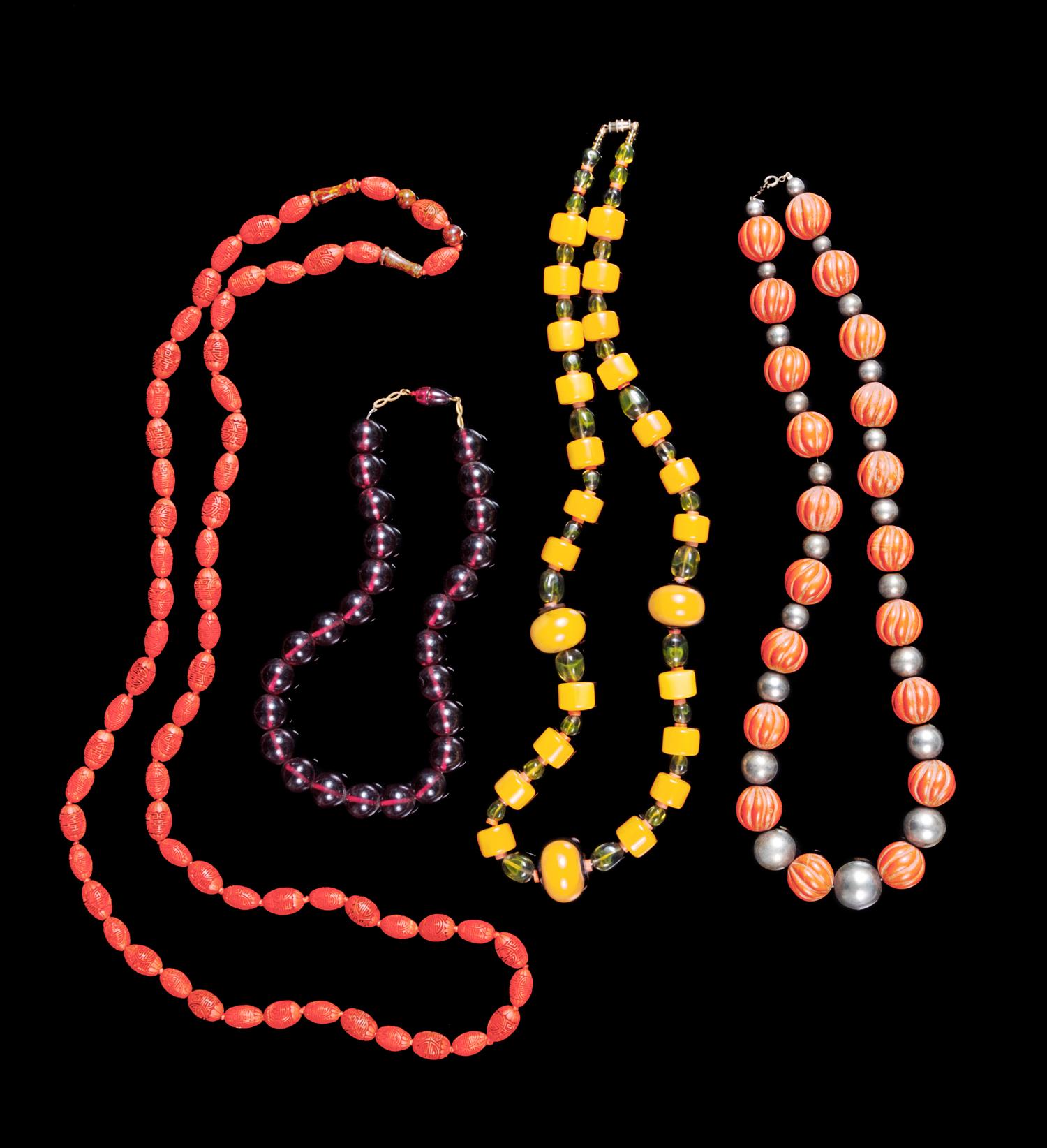 Four Chinese Beaded Necklaces Length of longest 47 inches. — 20TH CENTURY