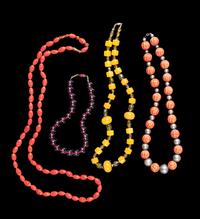 Four Chinese Beaded Necklaces Length of longest 47 inches. — 20TH CENTURY