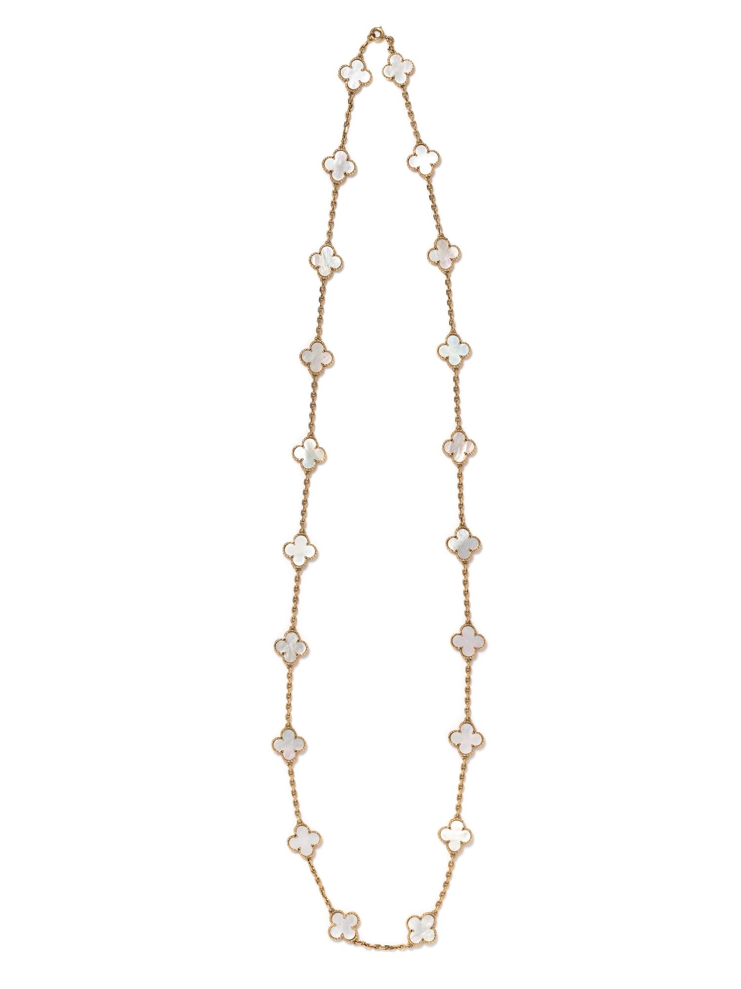 VAN CLEEF & ARPELS, YELLOW GOLD AND MOTHER-OF-PEARL 'ALHAMBRA' NECKLACE