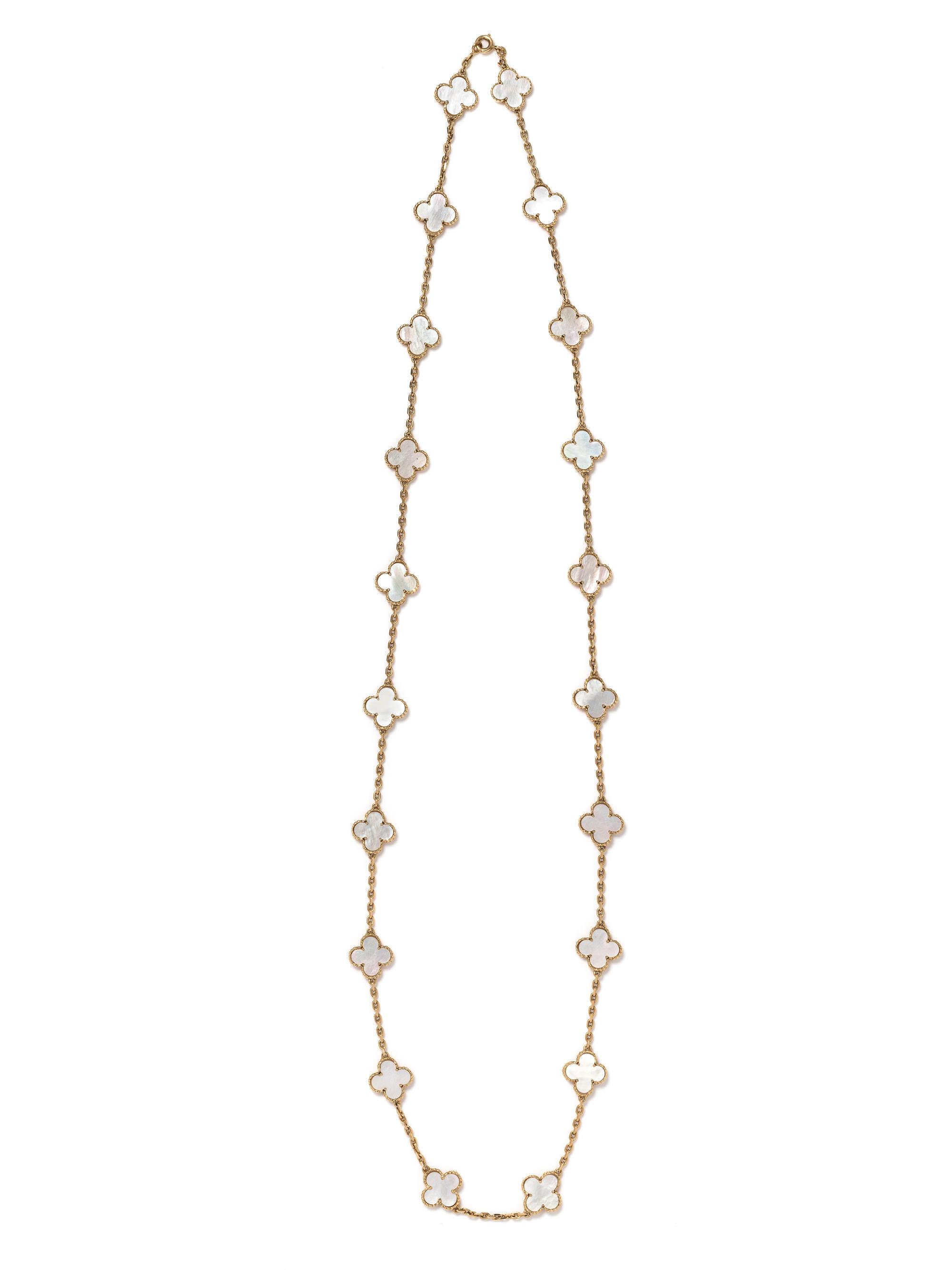 VAN CLEEF & ARPELS, YELLOW GOLD AND MOTHER-OF-PEARL 'ALHAMBRA' NECKLACE