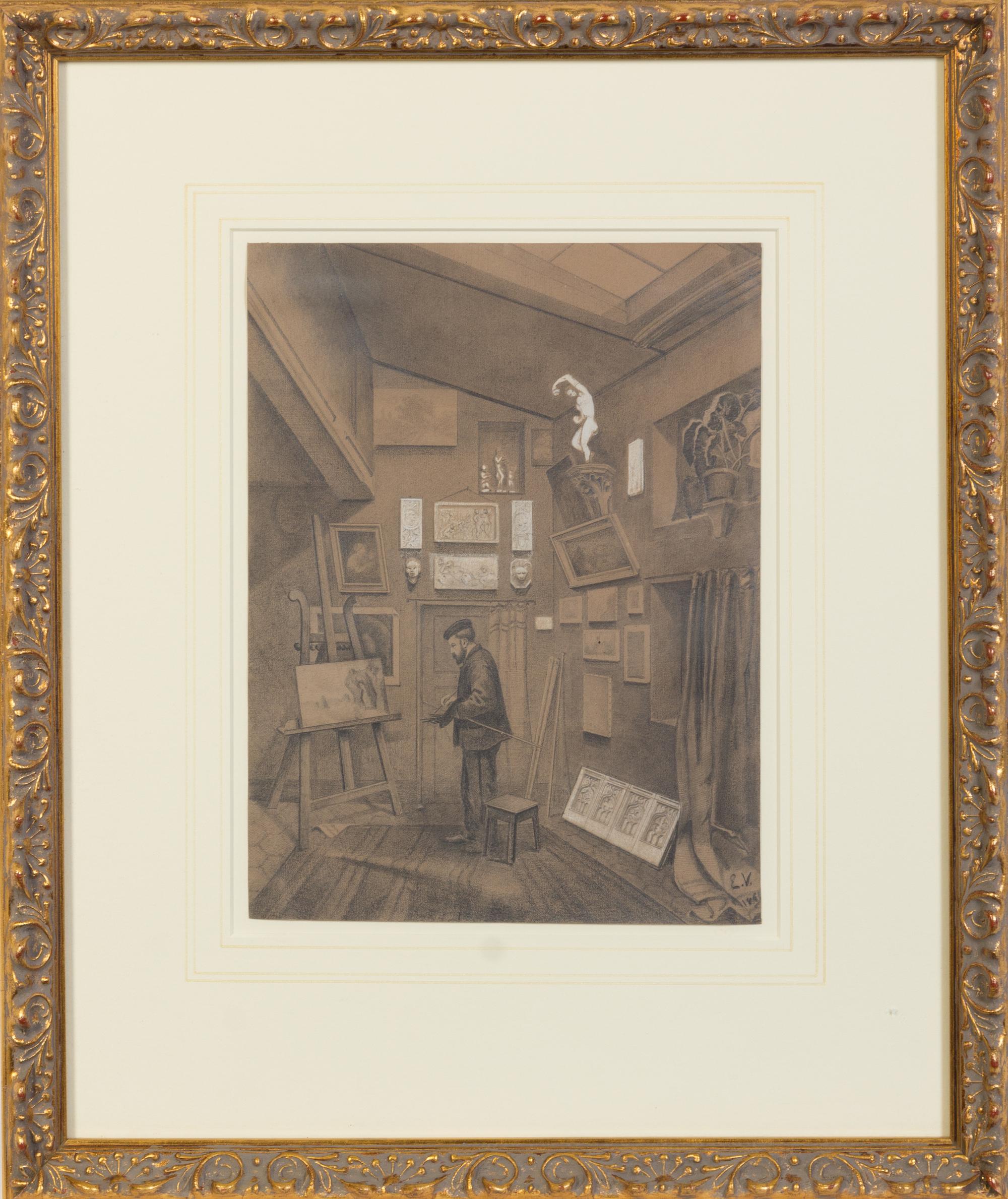 E. Verse, (French, 19th century), E. Verse puy dans son atelier, Place Royale, 1869