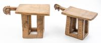 A Group of Five Wood Stools and Neck Rests Height of tallest 10 1/4 inches.