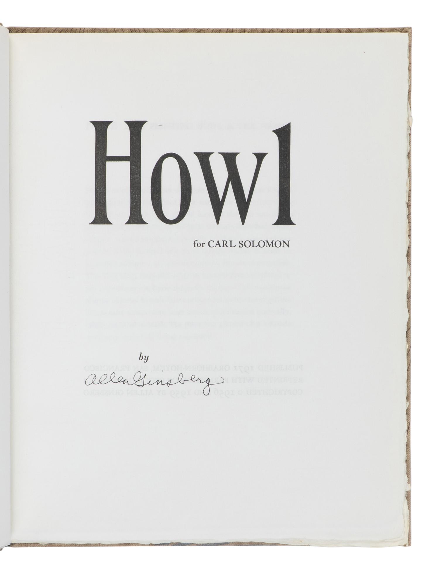 [FINE PRESS - GRABHORN & HOYEM]. GINSBERG, Allen (1926-1997). Howl for Carl Solomon . San Francisco: Grabhorn-Hoyem, 1971.