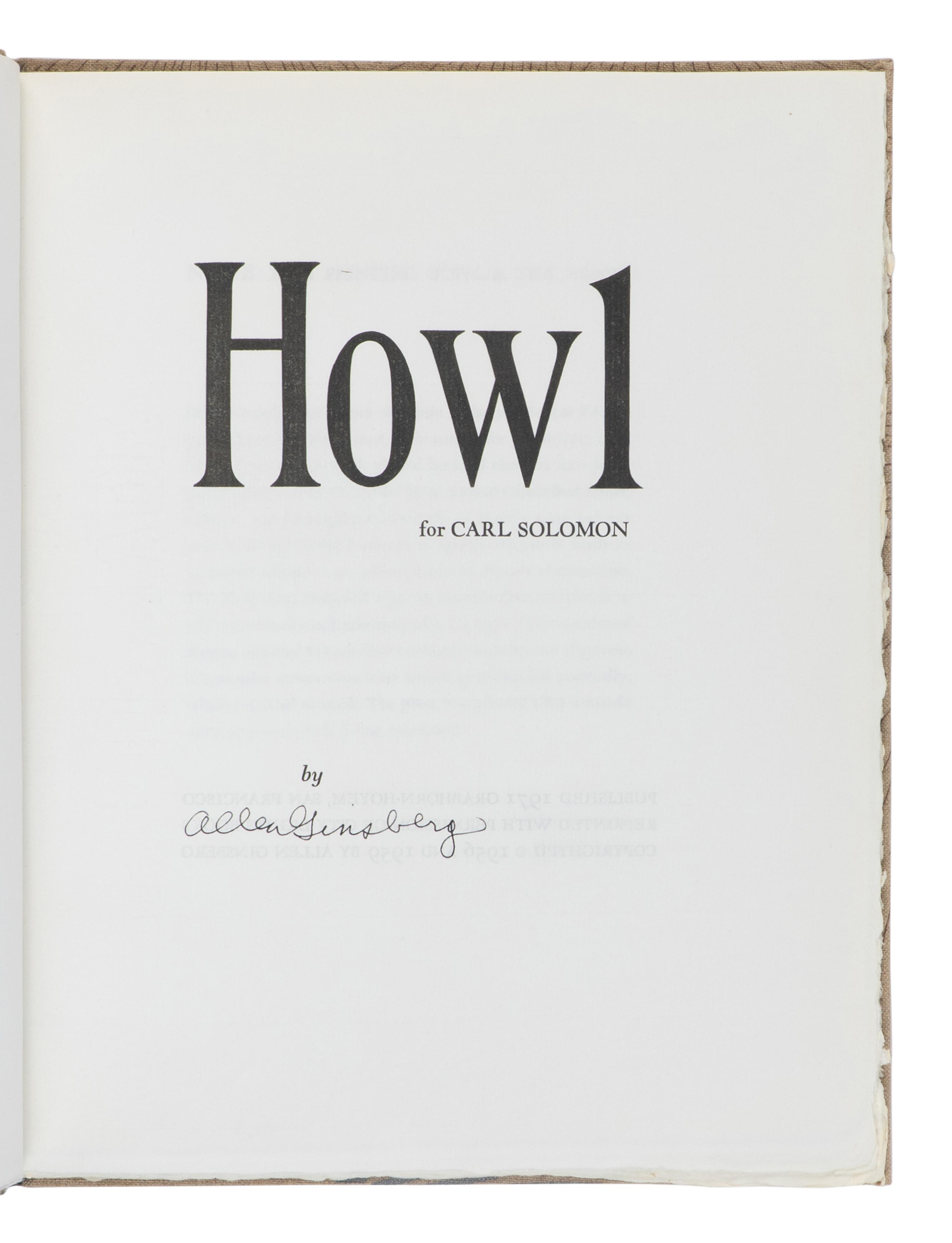 [FINE PRESS - GRABHORN & HOYEM]. GINSBERG, Allen (1926-1997). Howl for Carl Solomon . San Francisco: Grabhorn-Hoyem, 1971.