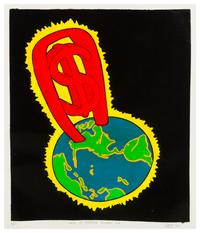 Peter Saul, (American, b. 1934), Golden Gate Bridge, 1968 World of America Number One, 1967 (a pair of works)