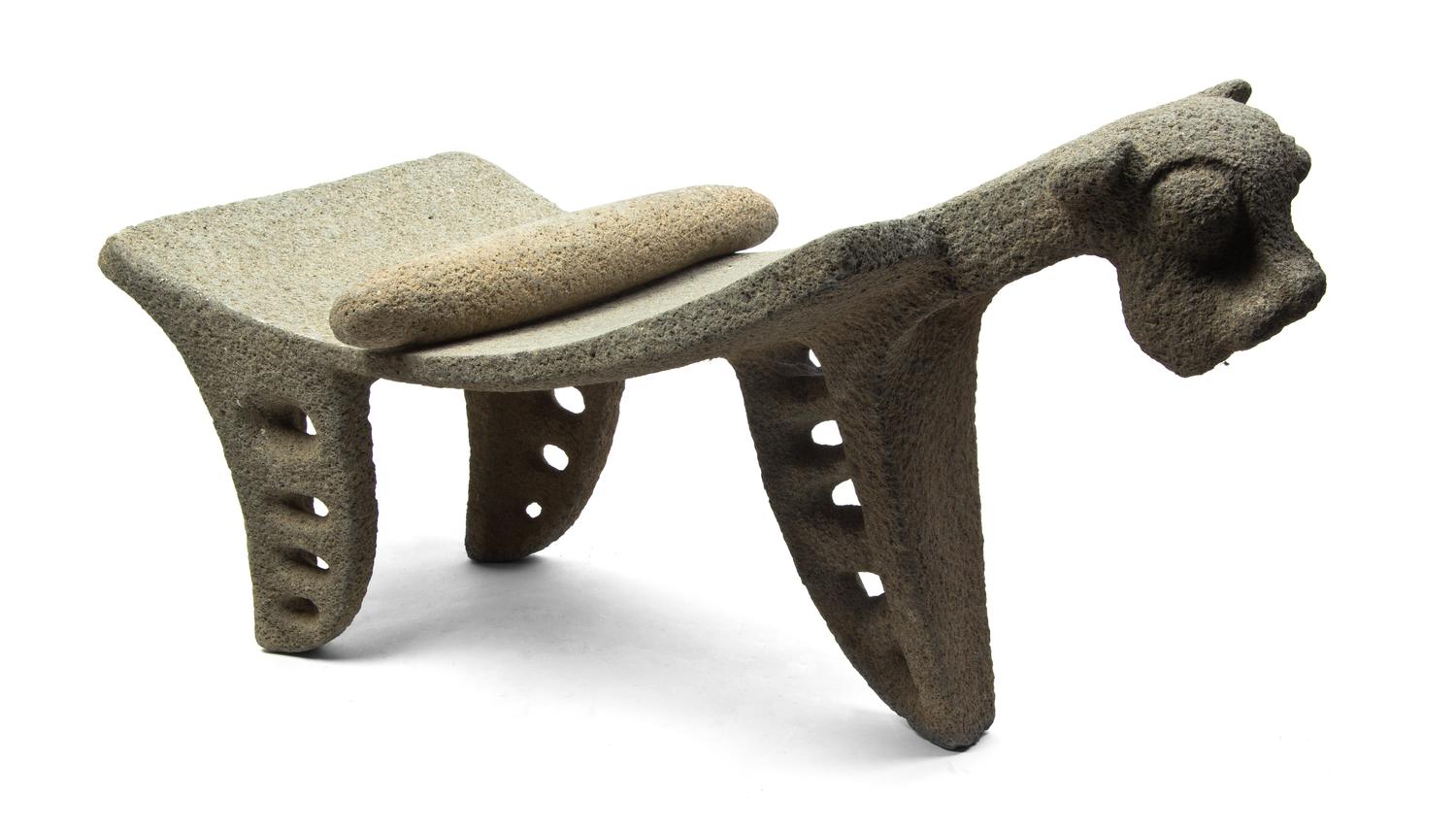 A Costa Rican Zoomorphic Stone Metate, Width 26 1/2 inches.