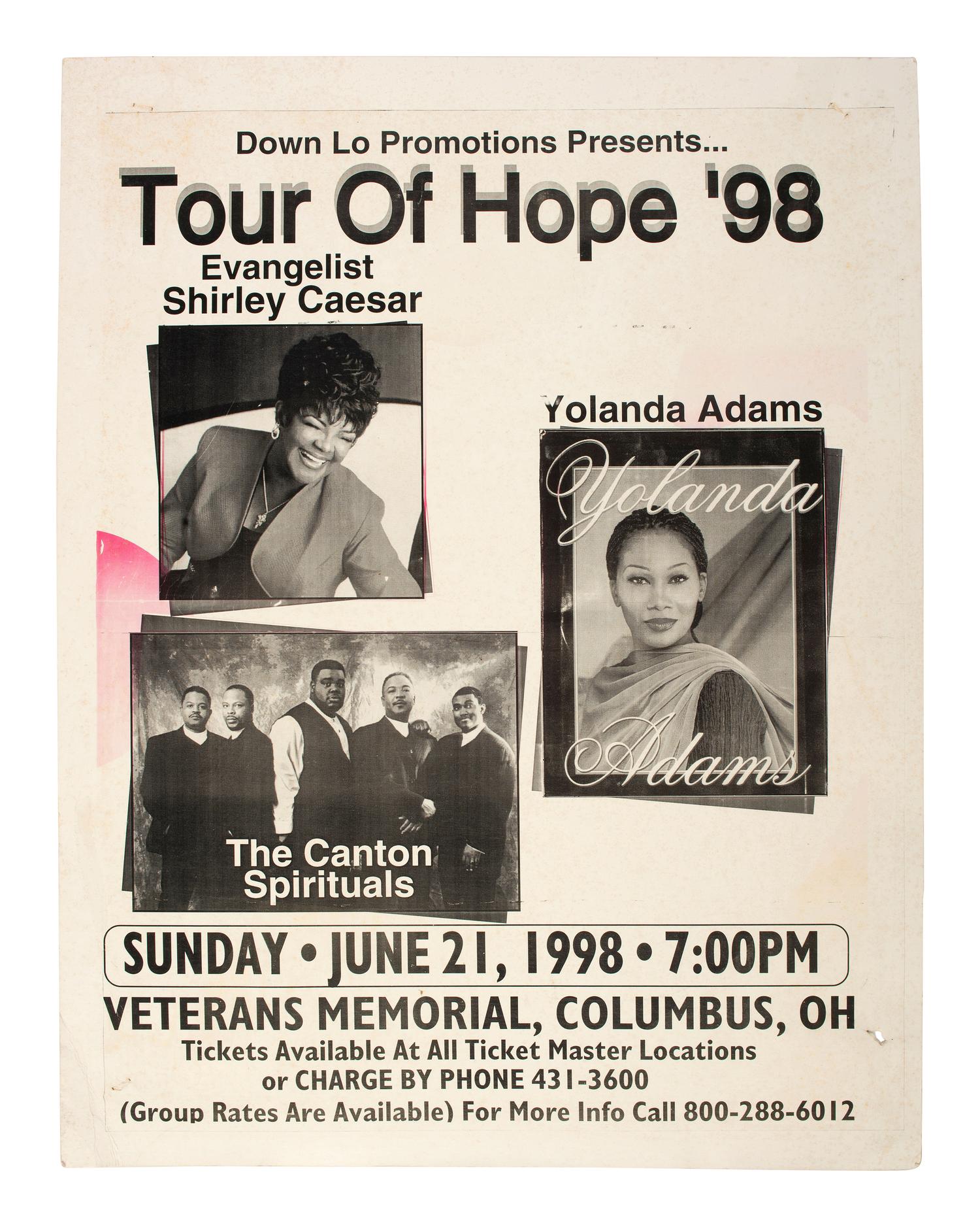 [MUSIC]. A group of 3 posters promoting African American gospel singers.