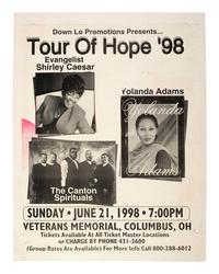 [MUSIC]. A group of 3 posters promoting African American gospel singers.