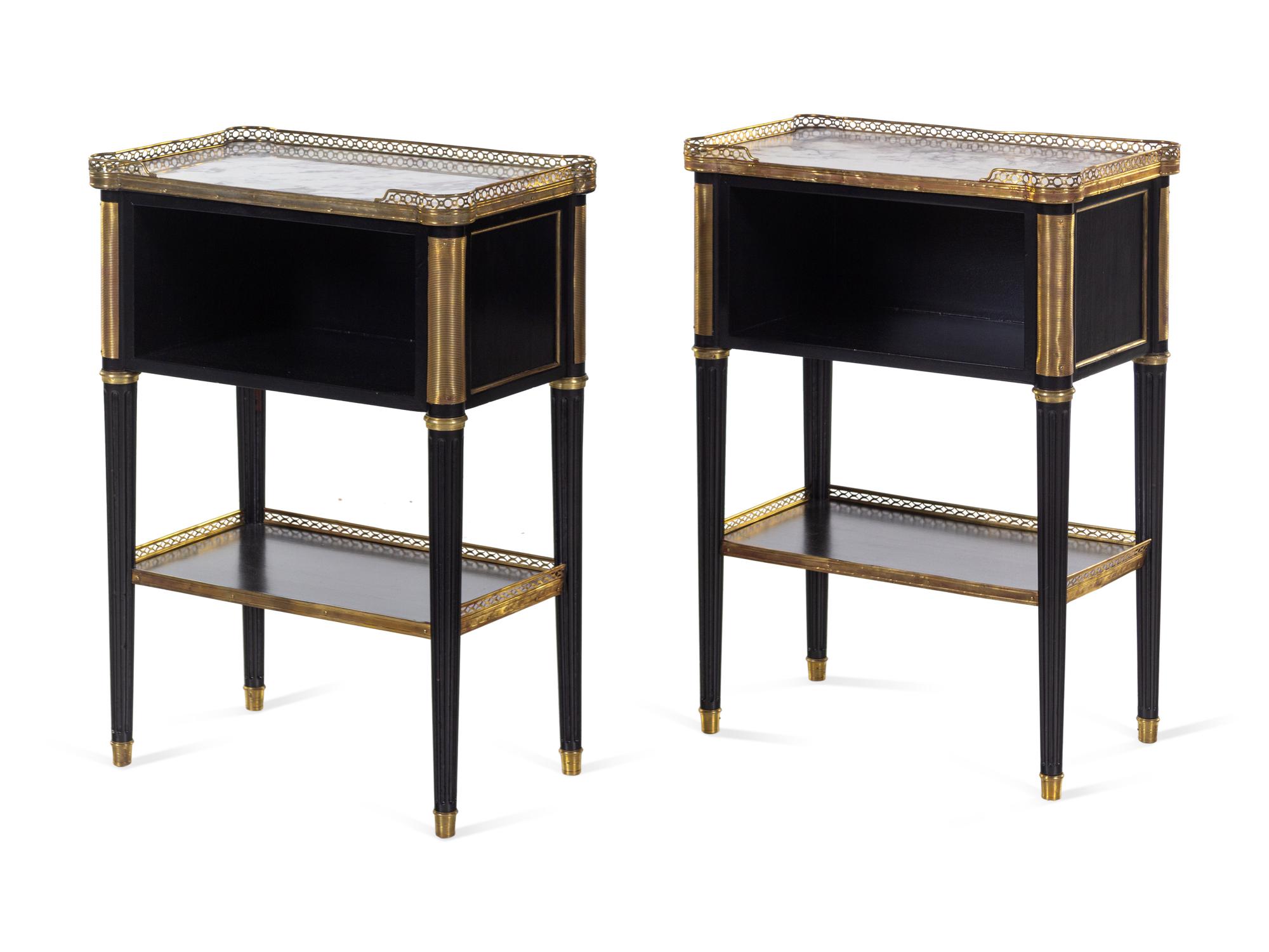 A Pair of Russian Empire Style Gilt Bronze Mounted Marble-Top Side Tables