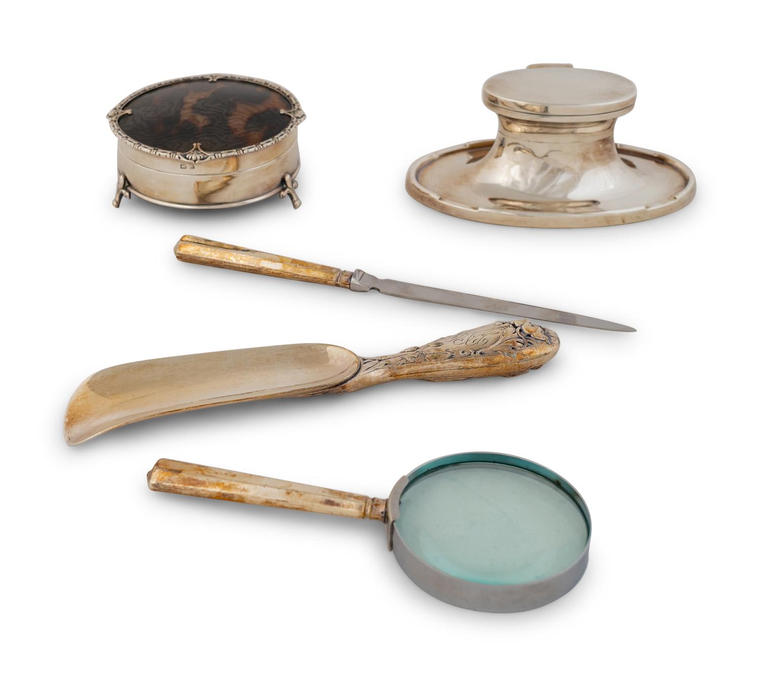 A Group of Five English Silver Desk Articles — 20TH CENTURY