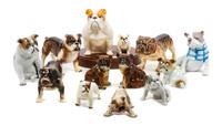 A Group of Twelve Porcelain Bulldogs Width of widest 7 inches.