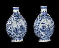 A Pair of Chinese Blue and White Porcelain Moon Flasks