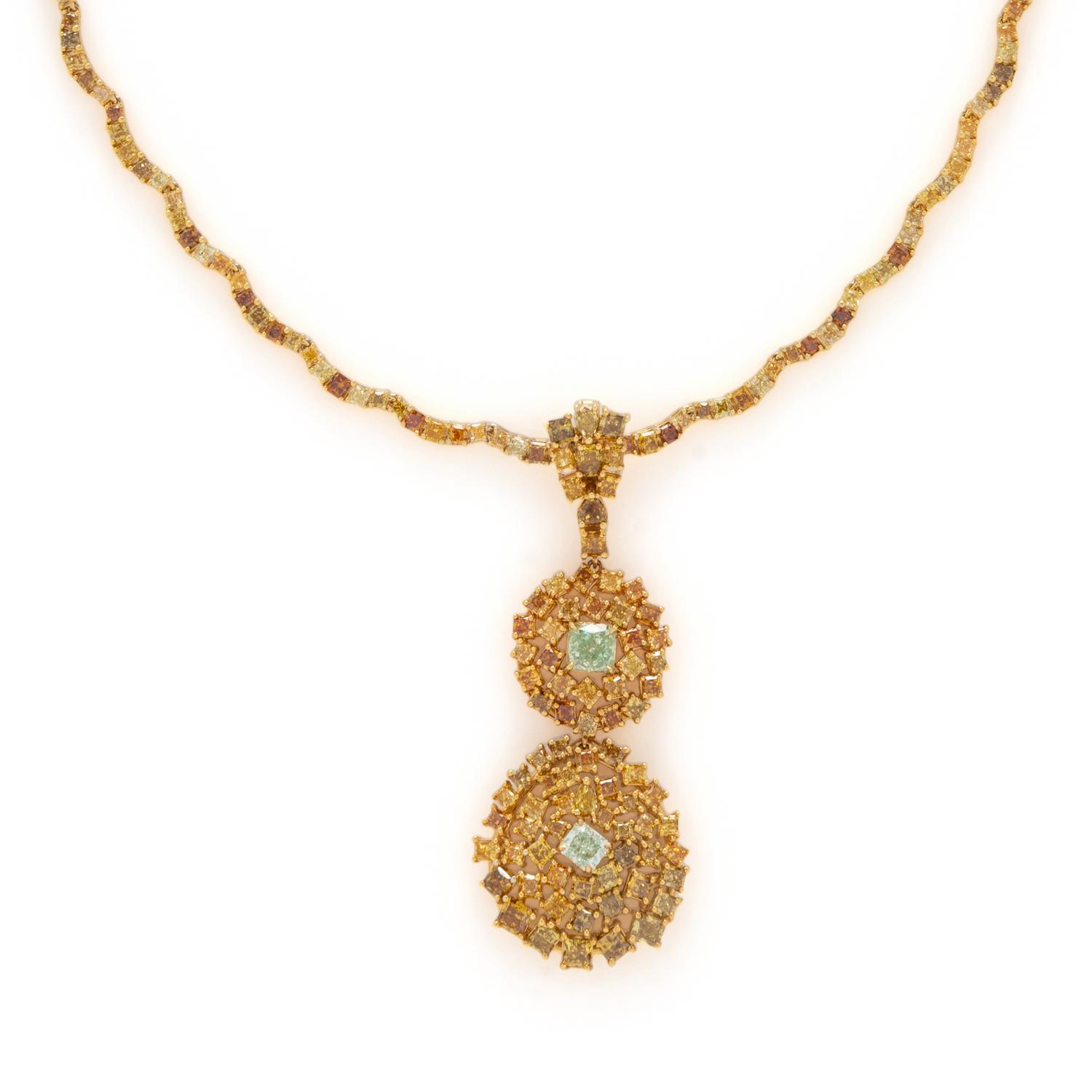 FANCY GREEN DIAMOND AND COLORED DIAMOND NECKLACE