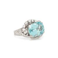 AQUAMARINE AND DIAMOND RING