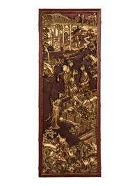 Two Pairs of Chinese Gilt and Red Lacquered Wood Panels