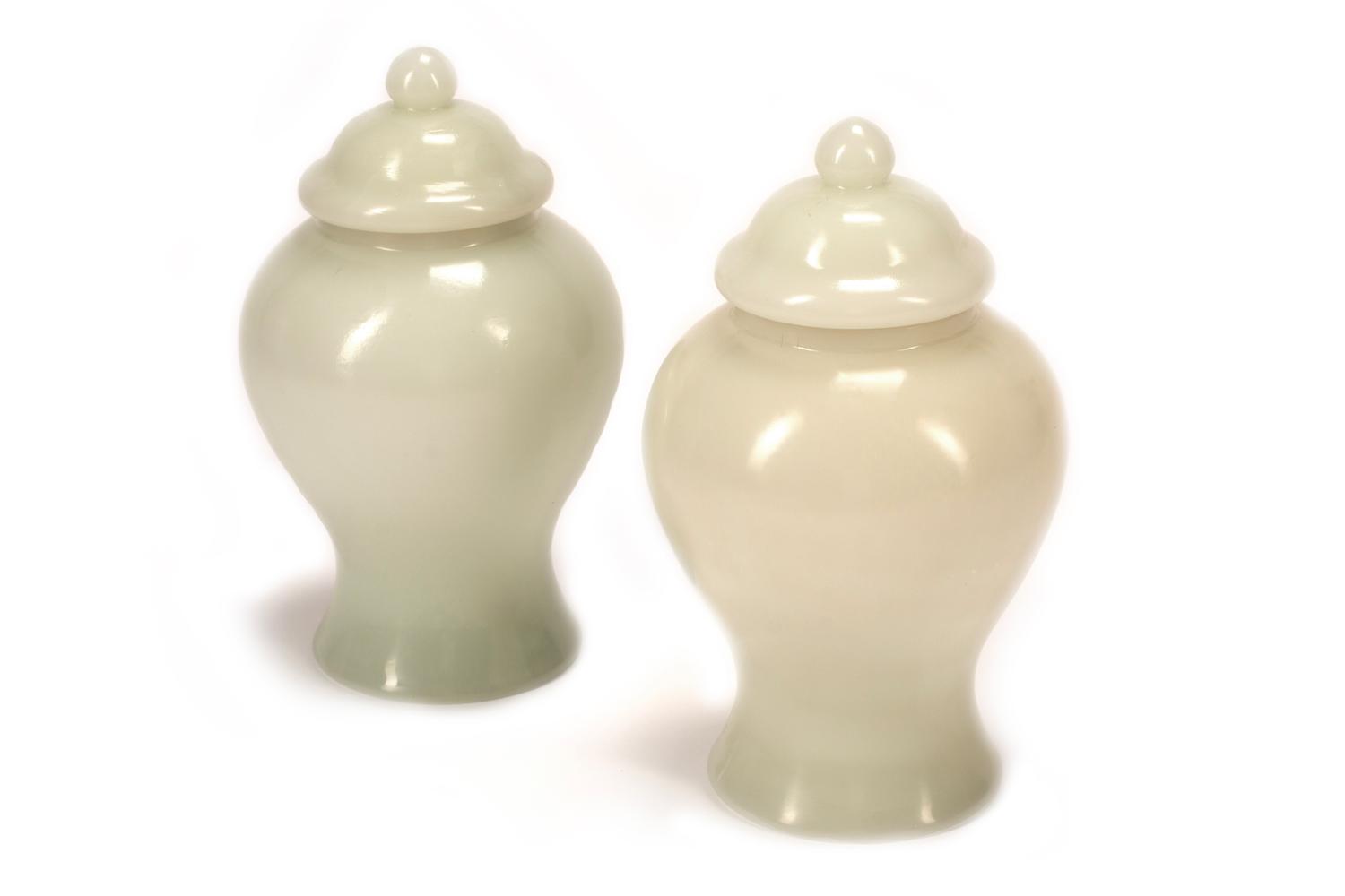A Pair of Chinese White Glass Jars