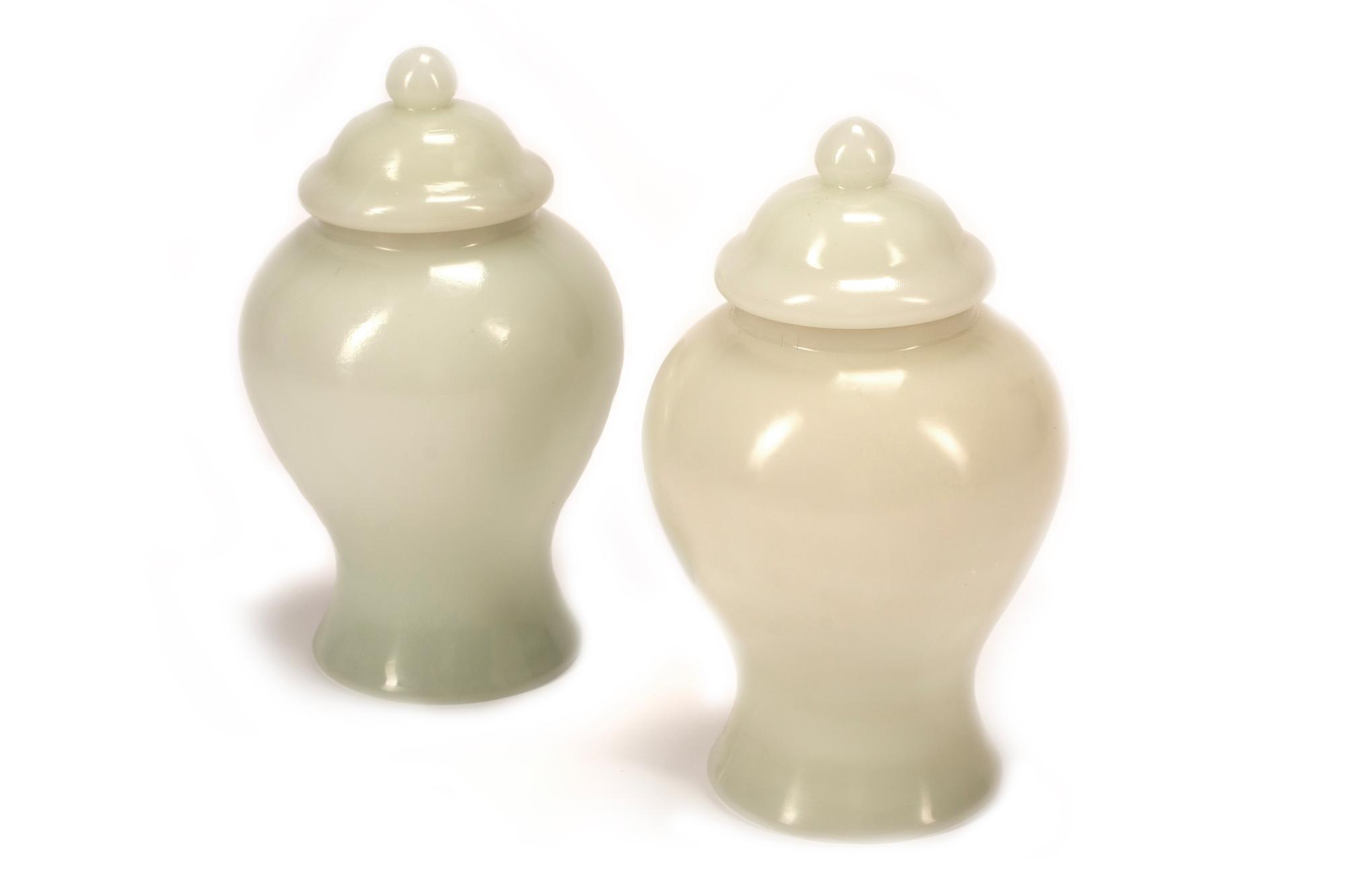 A Pair of Chinese White Glass Jars