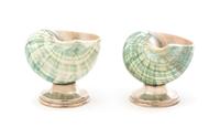 A Pair of Silver Mounted Shell Salts Height 2 1/2 inches. — 20TH CENTURY