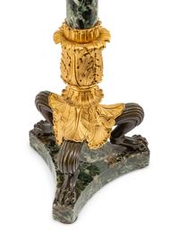 A Pair of Empire Style Gilt and Patinated Bronze and Marble Five-Light Candelabra