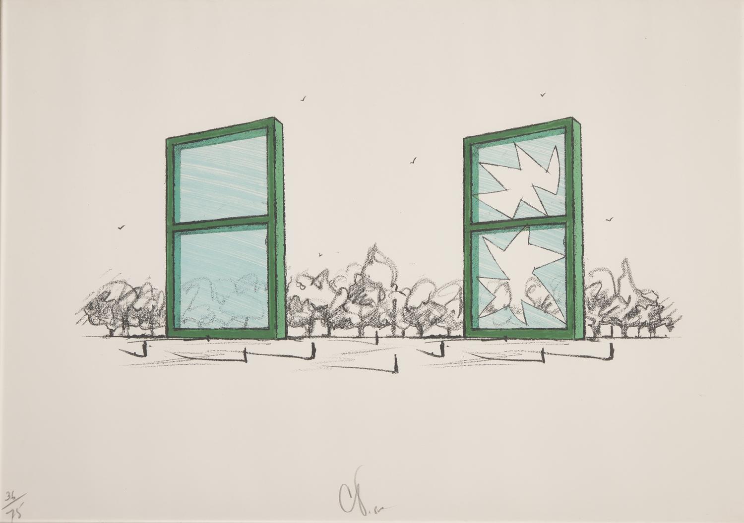 Claes Oldenburg (American, 1929-2022) — Proposal for Civic Monument in the Form of Two Windows (from A Portfolio of 13 Prints to Commemorate Anthology Film Archives ) , 1982