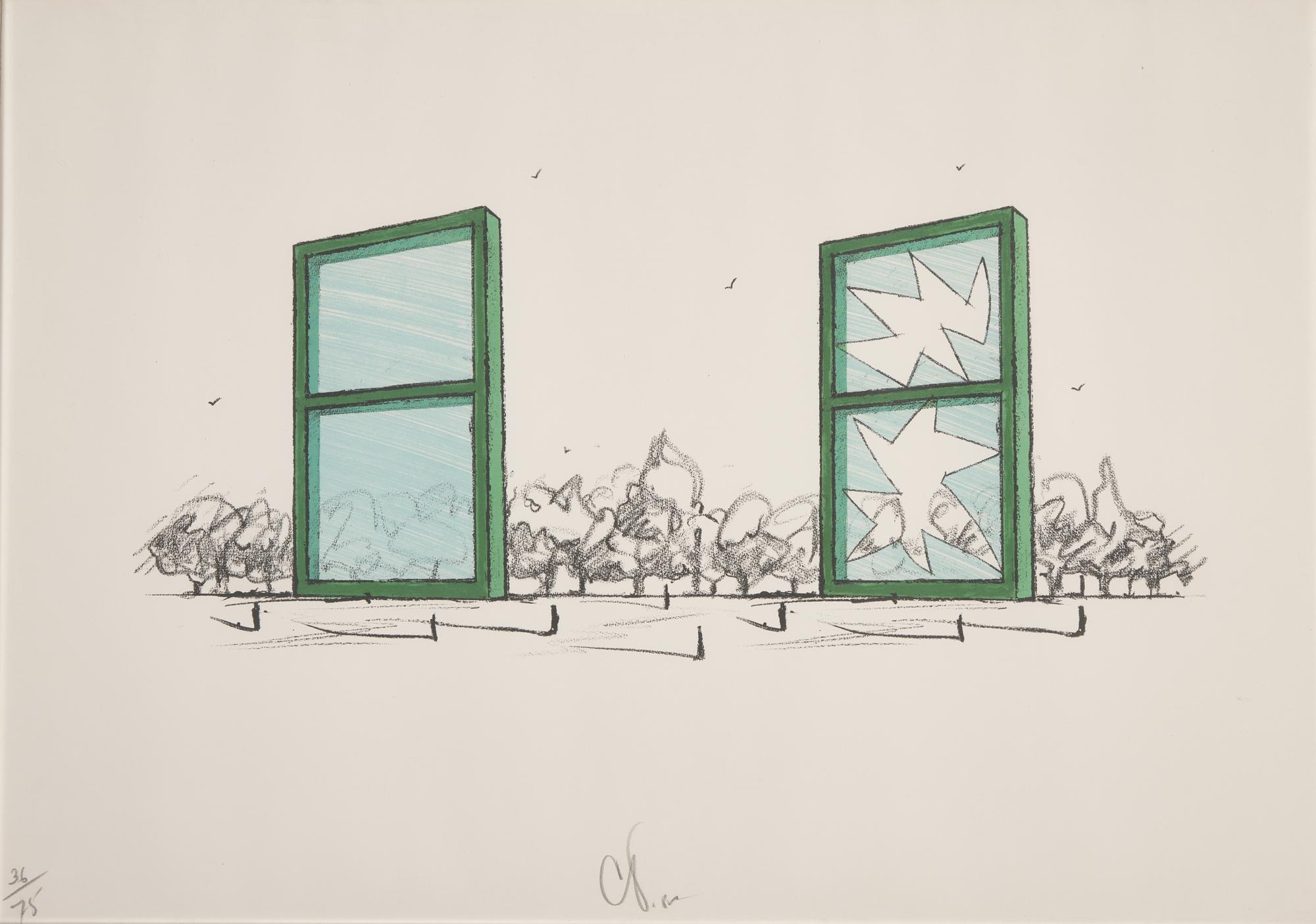 Claes Oldenburg (American, 1929-2022) — Proposal for Civic Monument in the Form of Two Windows (from A Portfolio of 13 Prints to Commemorate Anthology Film Archives ) , 1982