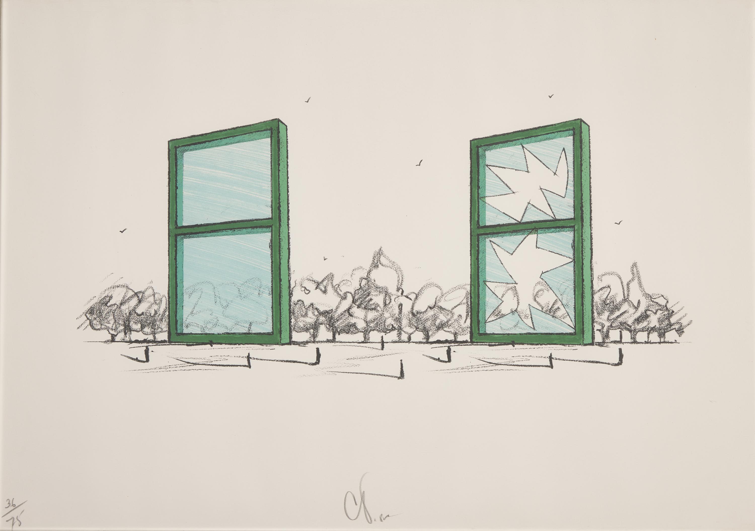 Claes Oldenburg (American, 1929-2022) — Proposal for Civic Monument in the Form of Two Windows (from A Portfolio of 13 Prints to Commemorate Anthology Film Archives ) , 1982