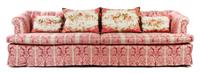 A Damask Upholstered Sofa Height 30 x width 105 x depth 34 inches. — 20TH CENTURY