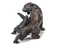 A Japanese Meiji Bronze Tiger and Alligator Sculptural Group