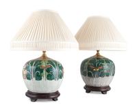 A Pair of Chinese Enameled Porcelain Jars, Mounted as Lamps