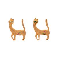 YELLOW GOLD AND MULTIGEM CAT BROOCHES