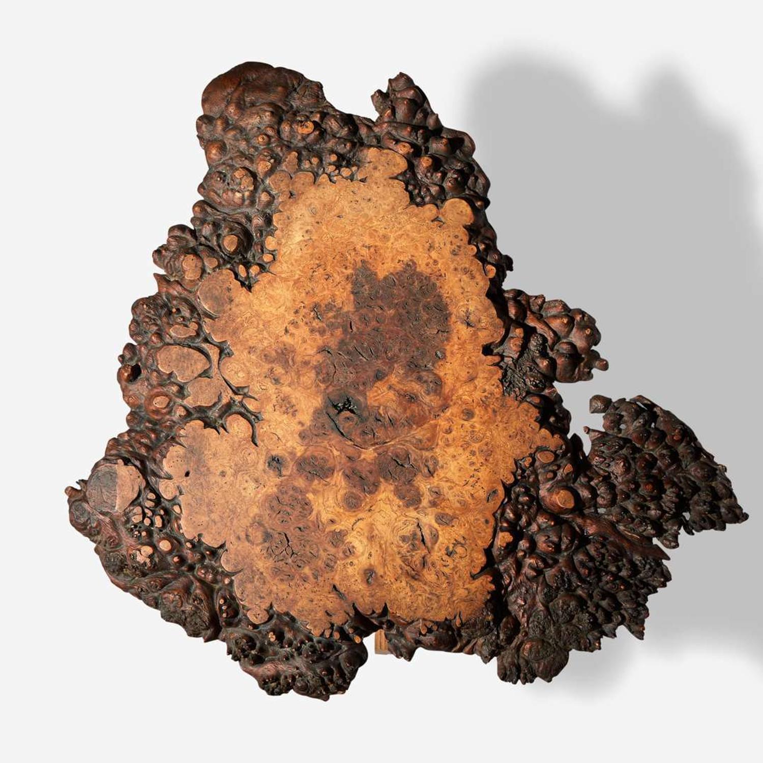 George Nakashima (American, 1905-1990) Exceptional English Oak Burl Pedestal End Table, New Hope, Pennsylvania, 1967