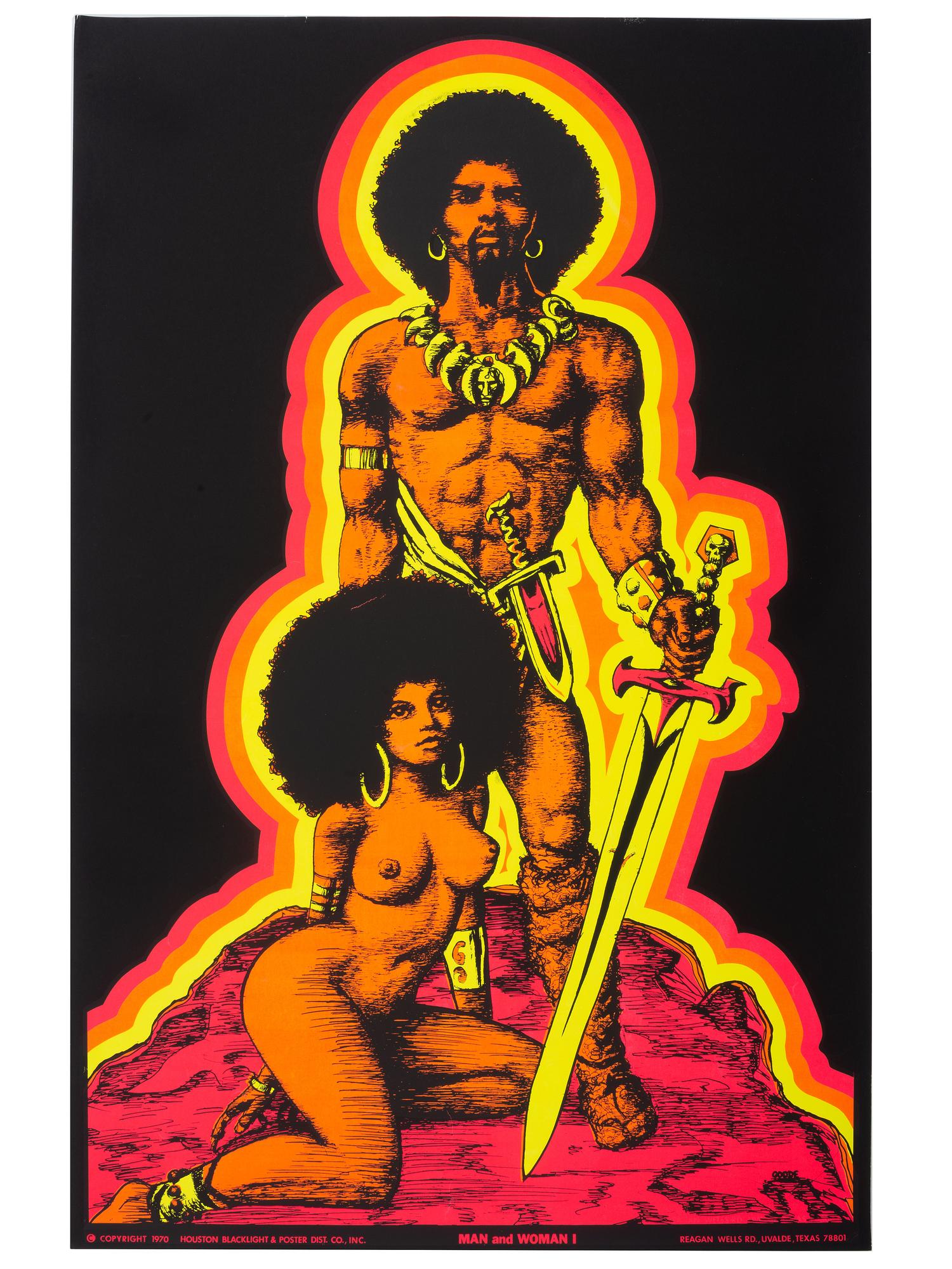 [BLACK POWER]. A group of 7 Black Power blacklight/Day-Glo posters including a velvet example.