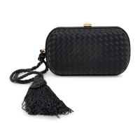 Bottega Veneta, Black Satin Intrecciato Clutch