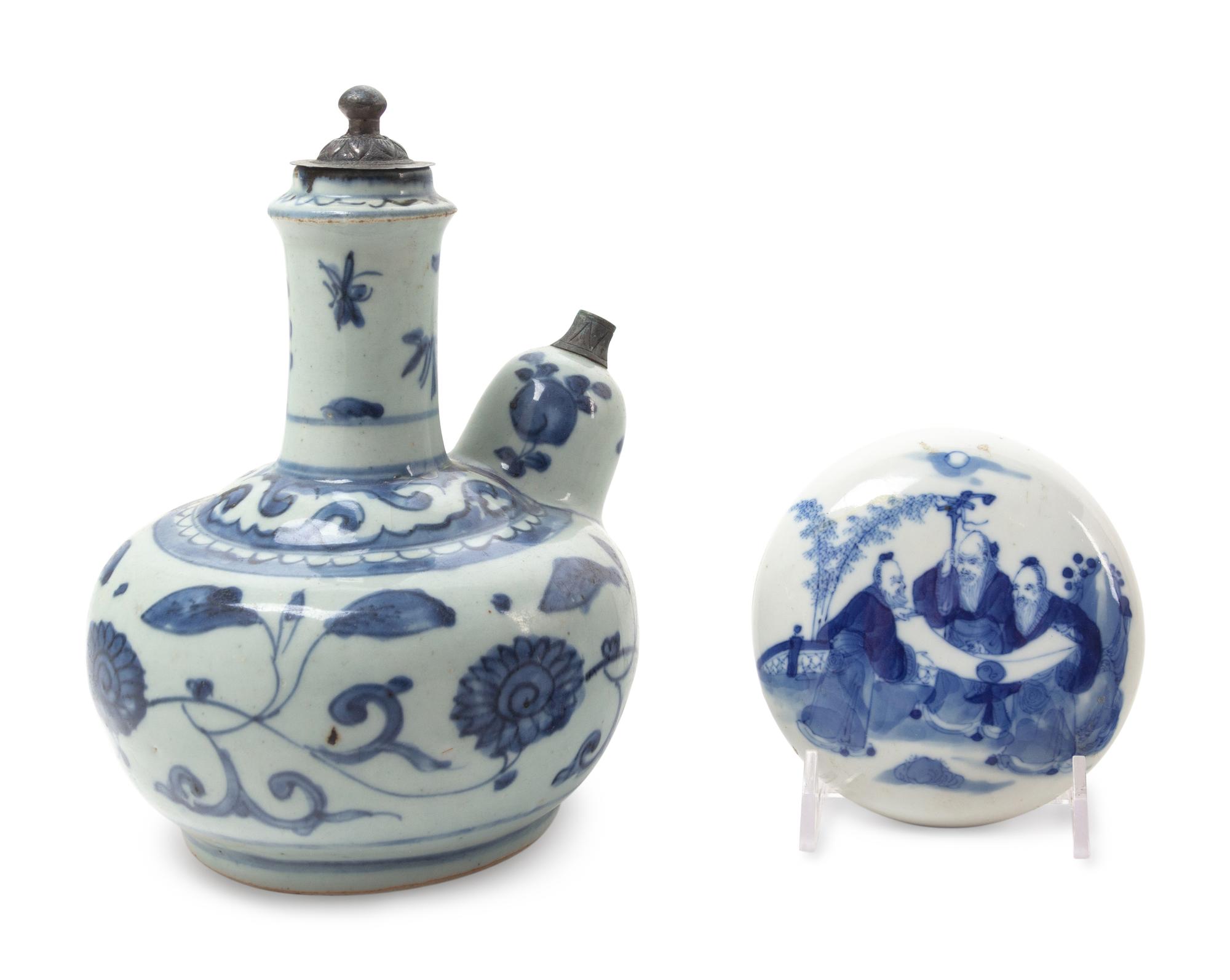 Two Chinese Blue and White Porcelain Articles