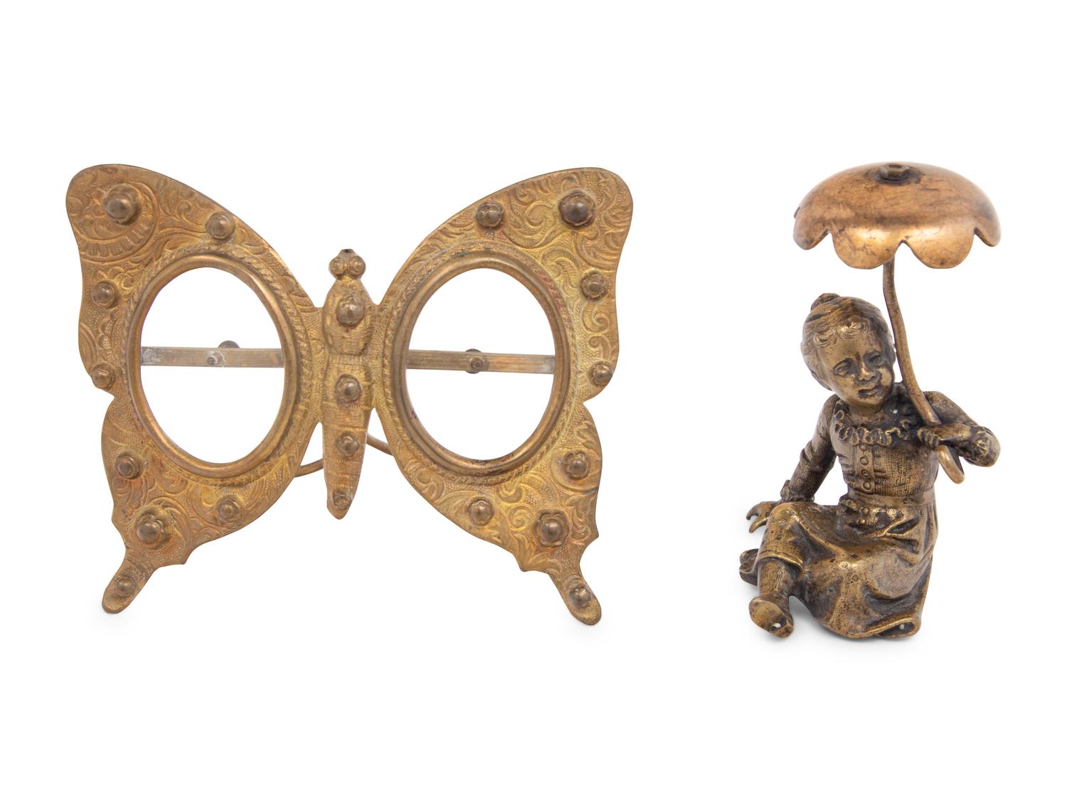 A Group of Five Bronze and Brass Articles