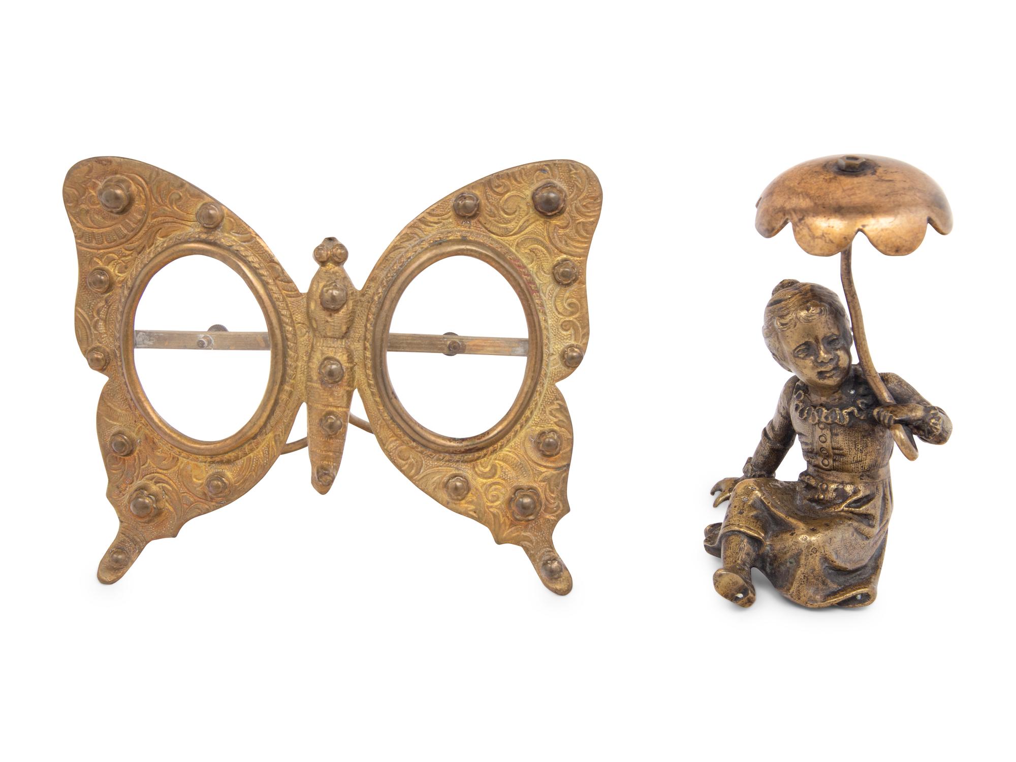 A Group of Five Bronze and Brass Articles