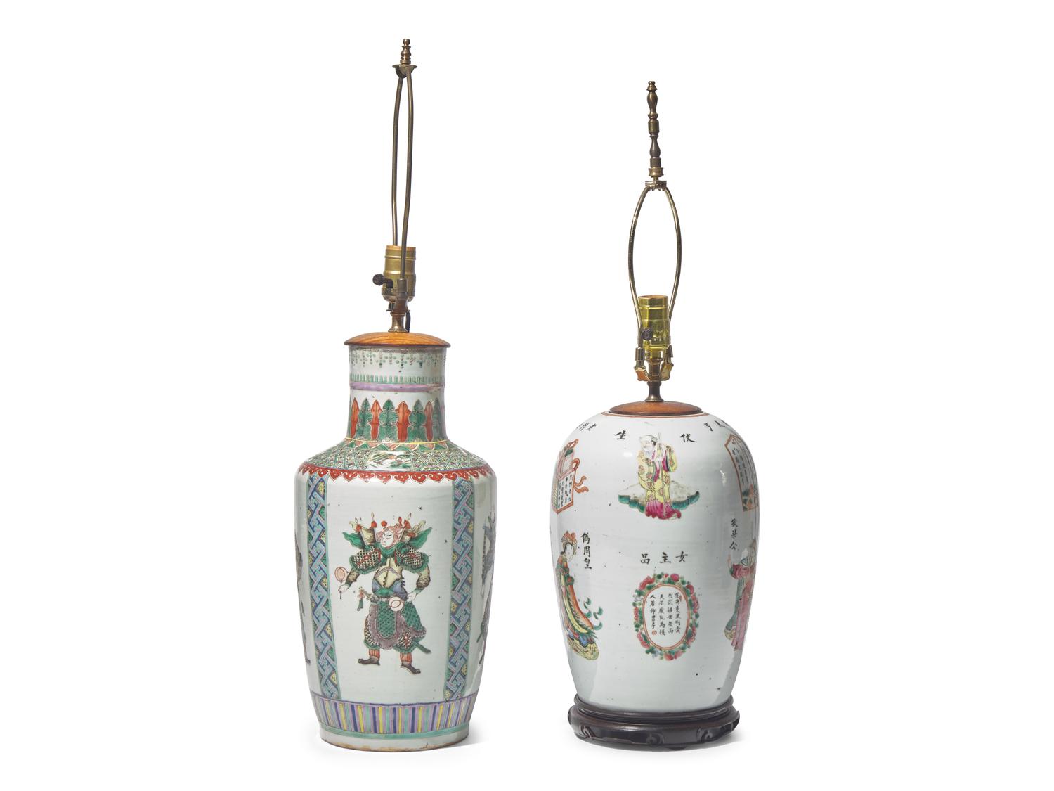 Two Chinese "Heros" Vases, Mounted as Lamps, The Porcelain 19th to 20th Century