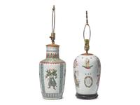 Two Chinese "Heros" Vases, Mounted as Lamps, The Porcelain 19th to 20th Century