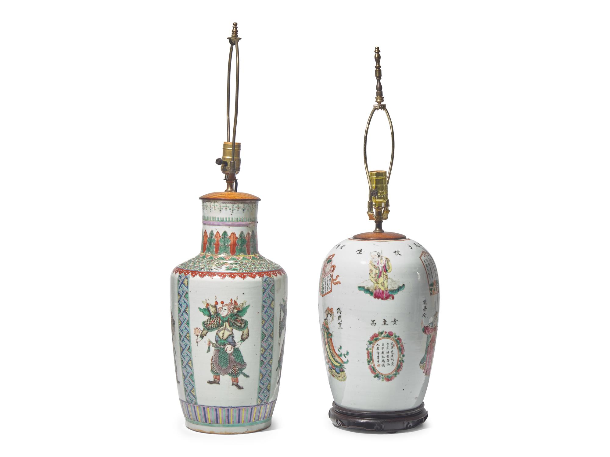 Two Chinese "Heros" Vases, Mounted as Lamps, The Porcelain 19th to 20th Century