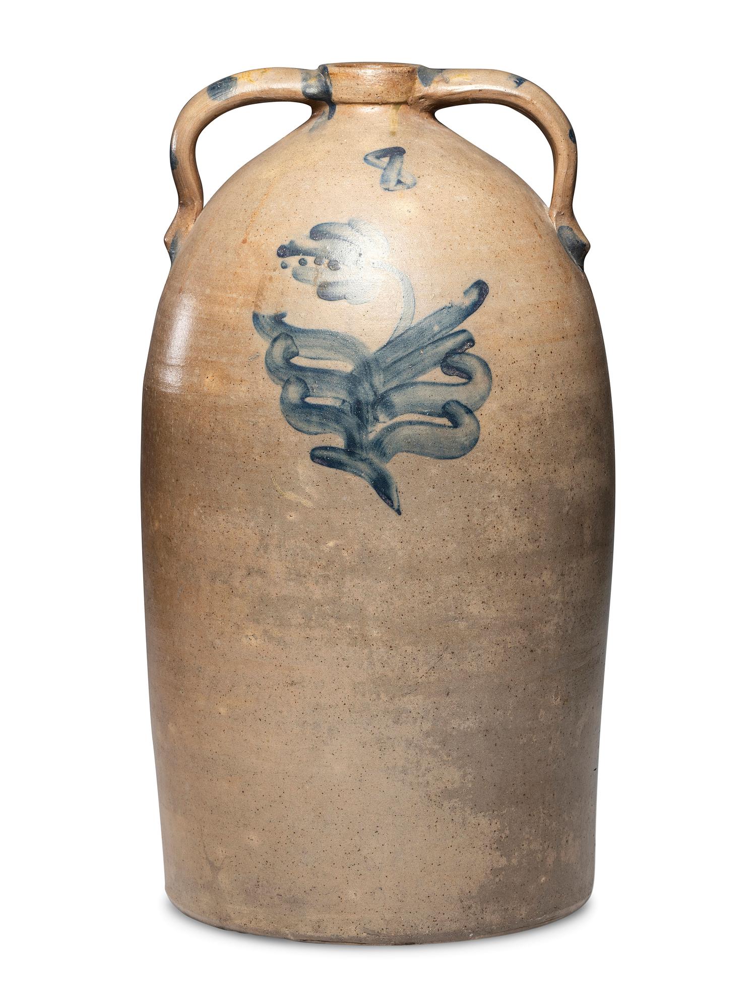 A Schrop Eight-Gallon Cobalt Decorated Stoneware Cooler