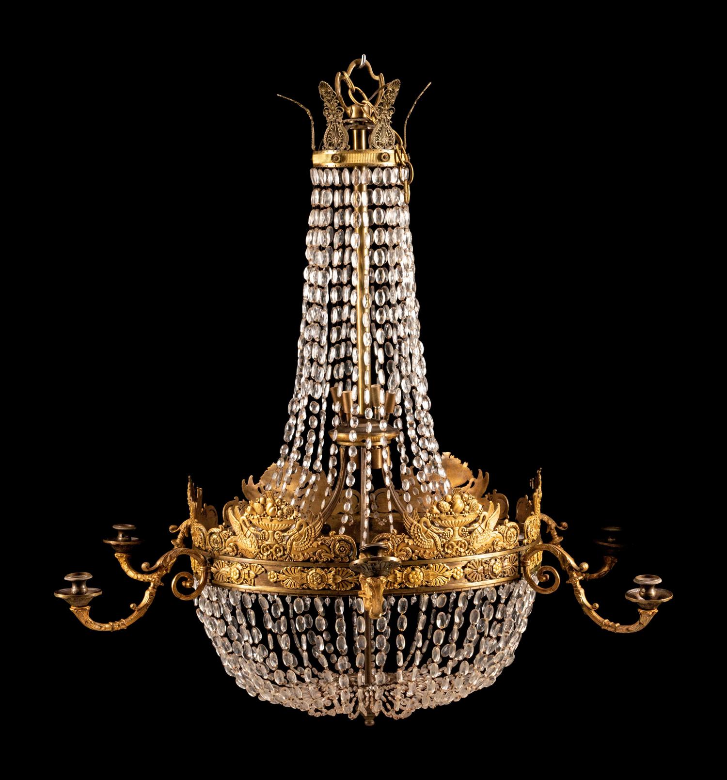 An Empire Style Gilt Bronze Six-Light Chandelier