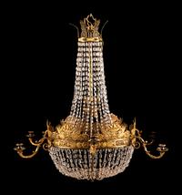 An Empire Style Gilt Bronze Six-Light Chandelier