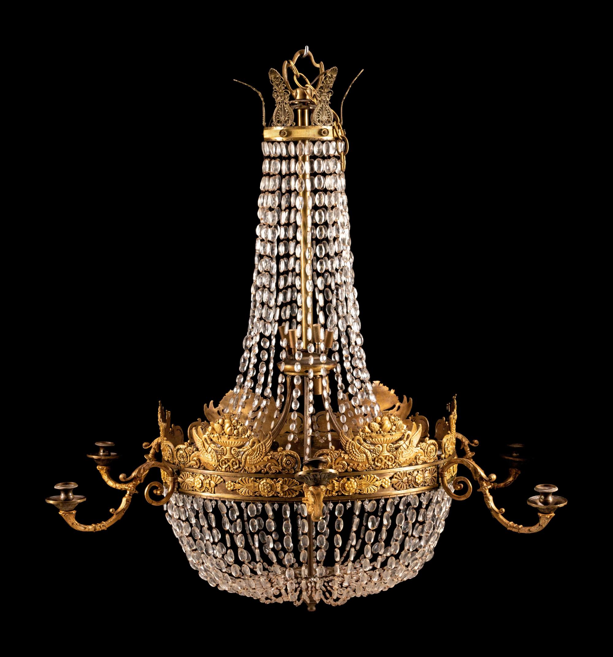 An Empire Style Gilt Bronze Six-Light Chandelier