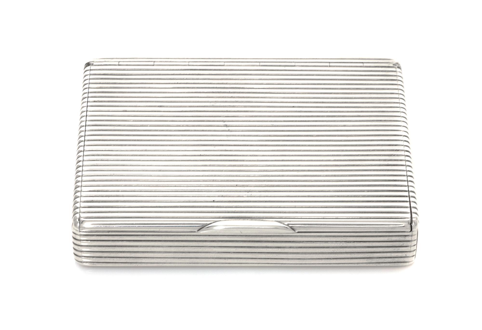 A Russian Silver Cigarette Case, Mark of Faberge with Imperial warrant, kokoshnik mark of Ivan Lebedkin, Moscow, scratched inventory nu