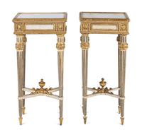 A Pair of North Italian Painted and Parcel-Gilt Marble-Top Side Tables