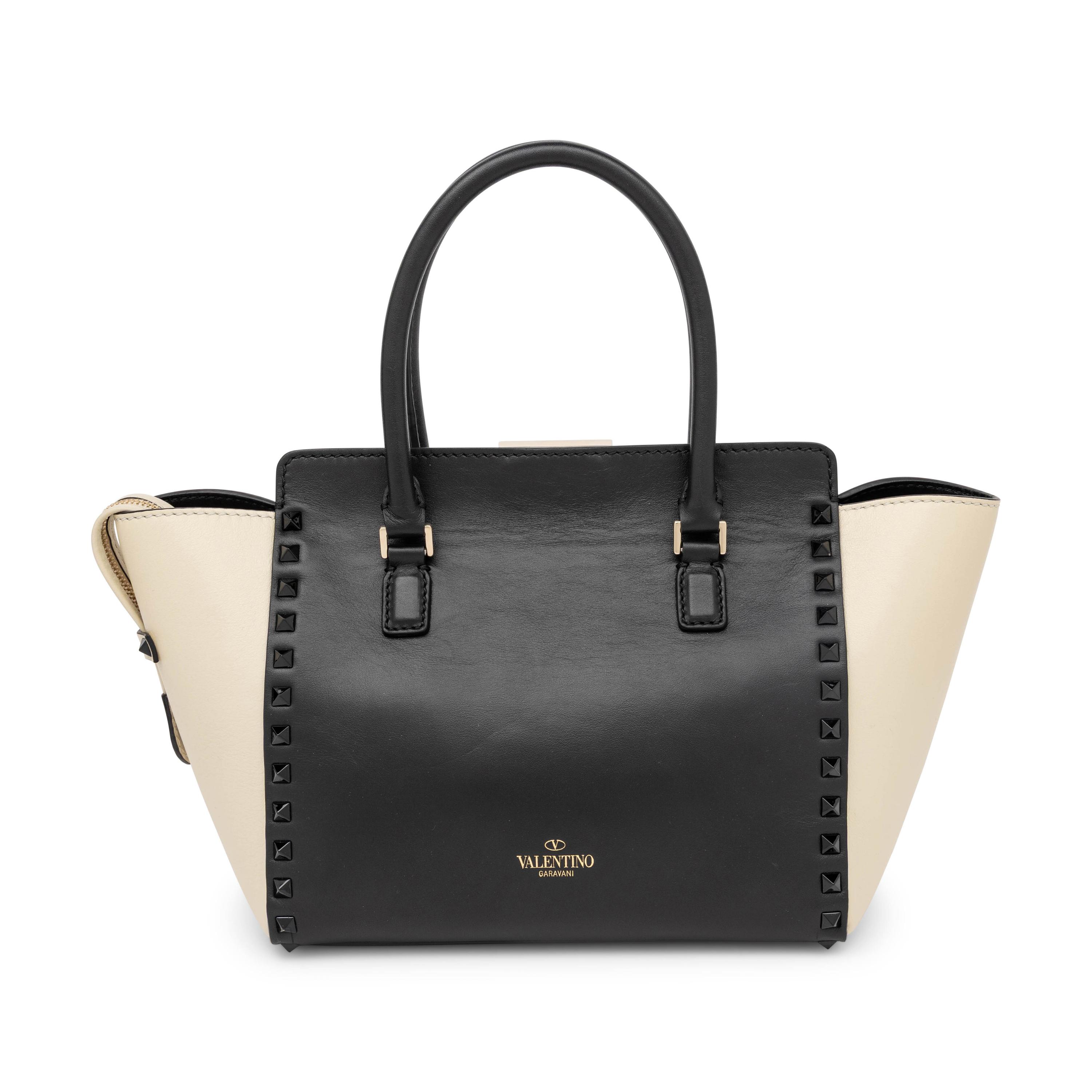 Valentino, Rockstud Tote in Black & Cream Leather