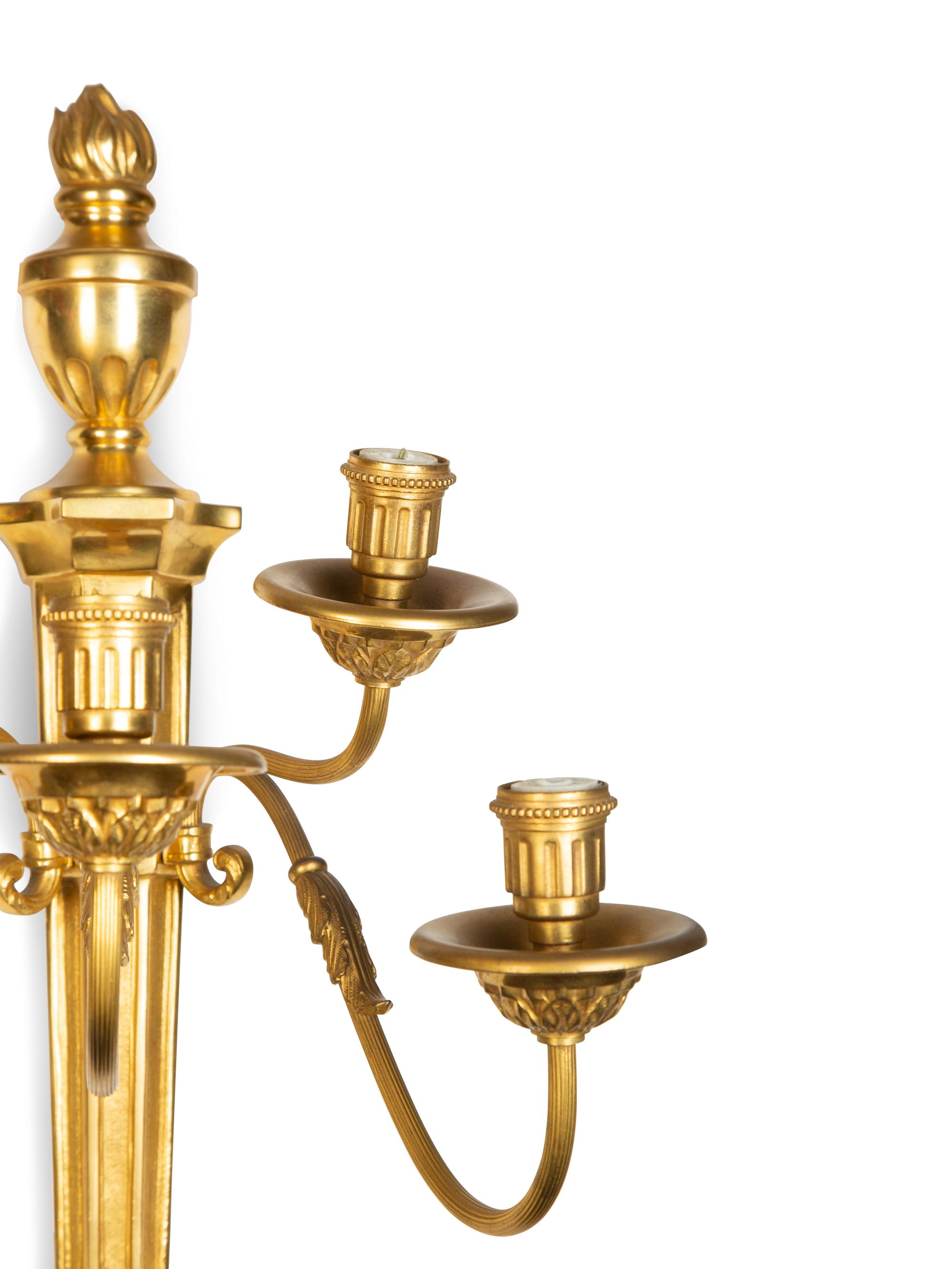 A Set of Four Gilt Bronze Five-Light Sconces