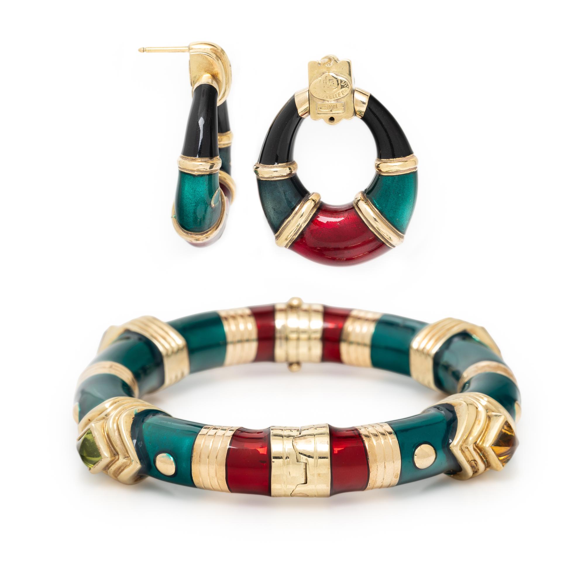 Enamel Earrings and Bangle Bracelet